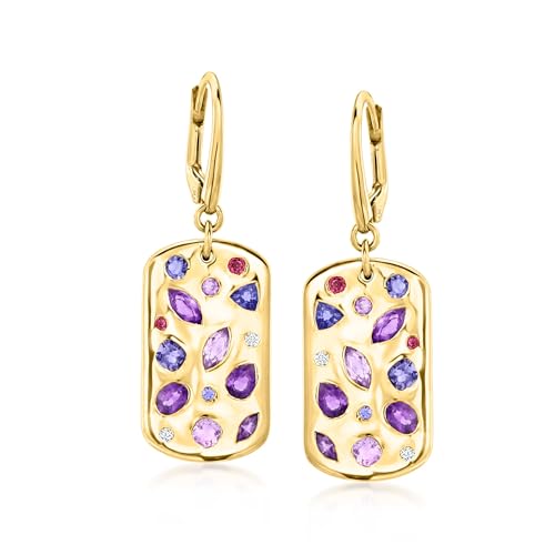 Ross-Simons 2.13 ct. t.w. Multi-Gemstone Scattered Tag Drop Earrings With Lab-Grown Diamonds in 18kt Gold Over Sterling