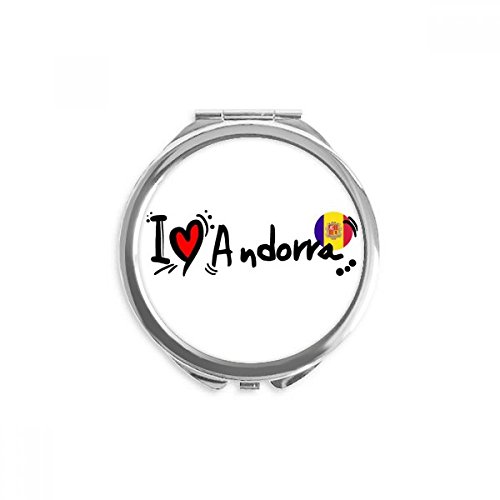 Espejo redondo de bolsillo para maquillaje con ilustración de amor a Andorra y su bandera