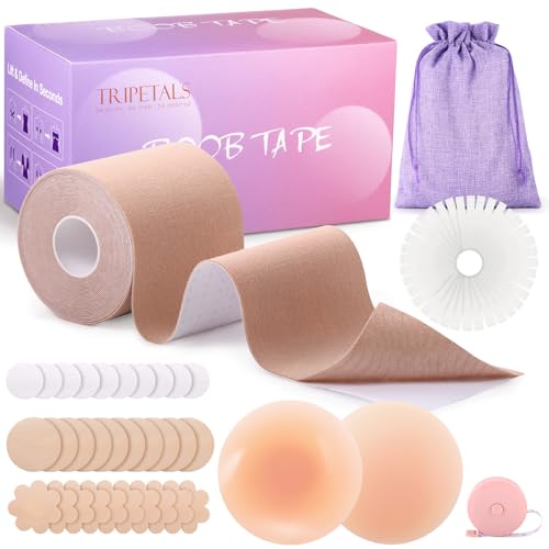Tripetals Boob Tape Set Boobietape Klebe BH Bruststraffungsband Push Up Unsichtbarer Halt Brust Tape für Grosse Brüste mit Nippelpads