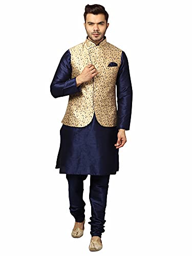 Image of Uri and MacKenzie Men's Silk Blend Kurta Churidar Pyjama with Stylish Nehru Jacket