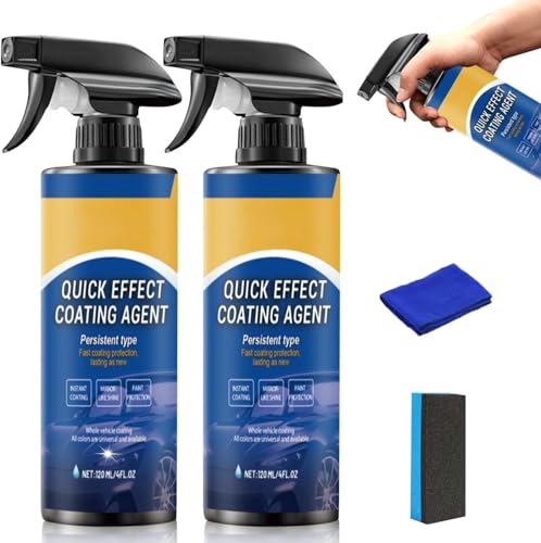 Quick Effect Coating Agent for Car Coating Spray Quickly Coat Car Wax Spray Scratch Wax Polish Waterless Wash Oil Film Emulsion Glass Cleaner X/U (2PCS Blue)