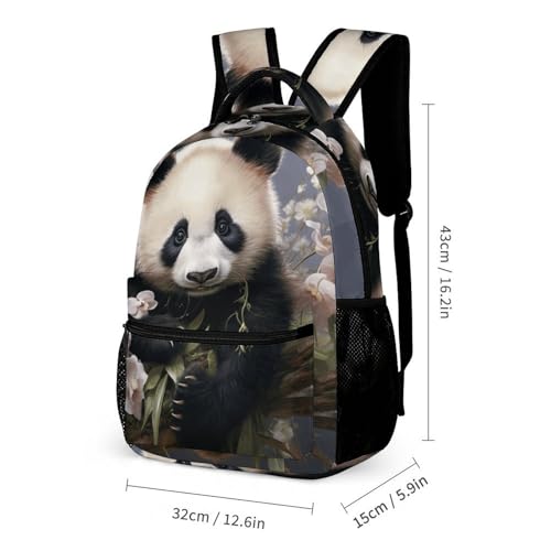 Panda With Flower Backpack for Travel, Ultra Durable Small Bookbag Lightweight Daypack for Women Men2