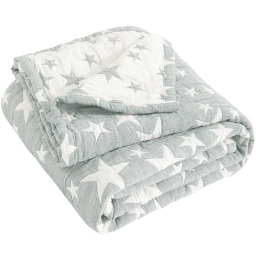 Image of NTBAY 3 Layer Toddler Blanket, Muslin Cotton Jacquard Bed Blankets, Lightweight Thermal Baby Blanket, Super Soft and Warm Crib Blanket for All Seasons, Decoration Gift, 30"x40", Grey Star