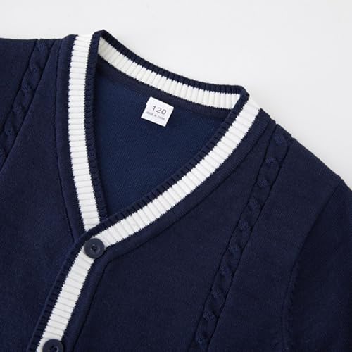 Xiaojmake Boys Girls Cardigan Sweater School Uniform Color Block V-Neck Button Down Sweaters Soft Cotton Knit Outerwear 3-13Y2