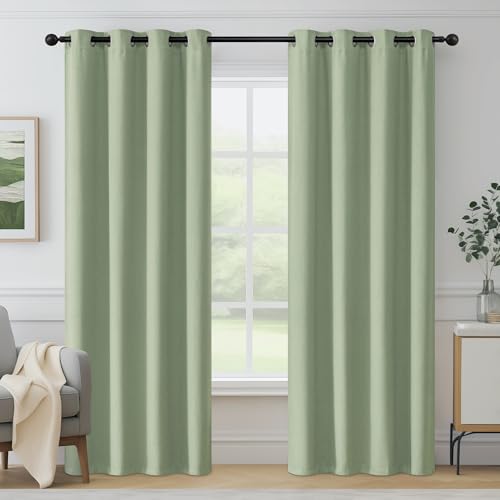 Beauoop Blackout Curtains for Living Room Green Curtains 84 Drop Herringbone Textured Eyelet Curtain for Bedroom Thermal Insulated Noise Reducing Window Curtain Drapes 2 Panels