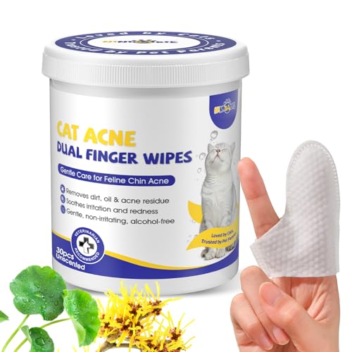 Ninibabie Cat Black Chin Grooming Finger Wipes, Duble-Finger Cleaning Wipes,Gentle Dirt/Oil Removal for Cat Chin Acne, Hypoallergenic&Skin-Friendly for All Cats