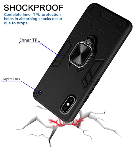 Image of Pikkme D5 Tough Armor Bumper Back Cover Case for iPhone X,iPhone Xs |Ring Holder & Kickstand in-Built (Black)