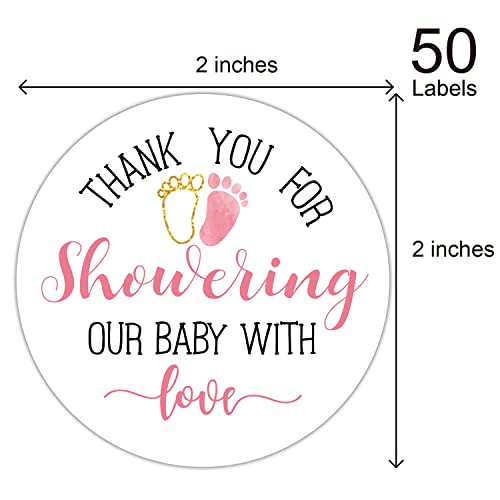 Pink Baby Shower Stickers, Thank You For Showering Our Baby With Love Stickers, Baby Shower Favors For Girls, Thank You Stickers Baby Shower, 2 Inch, Pack Of 50. #TOP2
