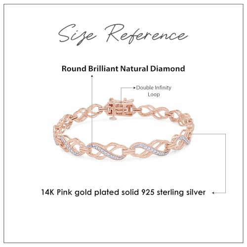 Double Infinity Loop Bracelet Jewerly For Women Round Cut Natural White Diamond In 14K Gold Plated Sterling Silver 7 Inch (Clarity : I2-I3, Color : I-J, 0.10 Cttw)3