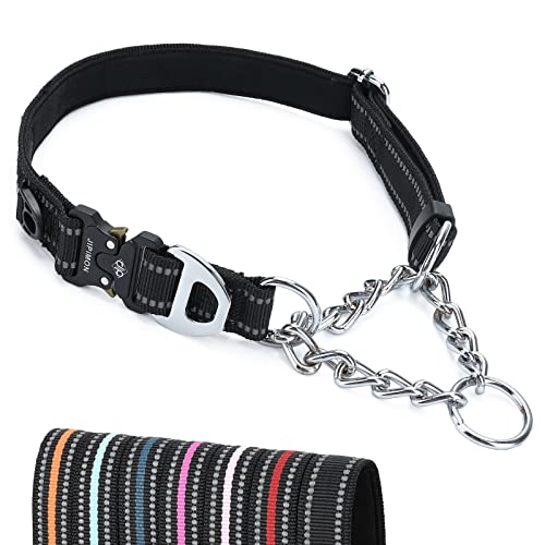 Jipimon Dog Collar Martingale With Alloy Buckle Reflective Stainless Steel Chain Safety Adjustable Dog Training Collar For Small Medium Large Dogs (Medium, Black) #TOP5