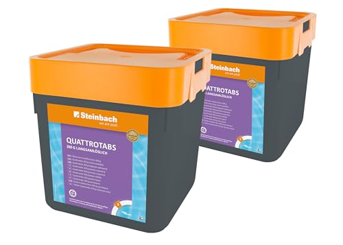 Steinbach Poolpflege Quattrotabs 200g langsamlöslich - 0752605TV02-2x 5kg - 4-in-1 Chlortabletten mit Flockungsmittel - pH-Stabilisator & Algenverhütung - Multifunktionstabletten