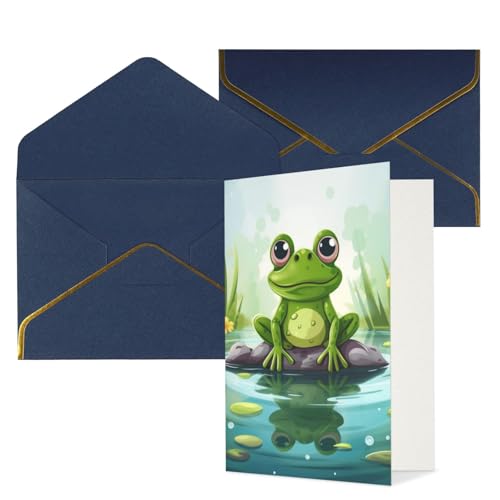 KKLWEGU 池の中のカエル グリーティングカード 封筒付き Thinking of You カード Happy Birthday 結婚式 招待状 空白のメモカード あらゆる機会に 4x6