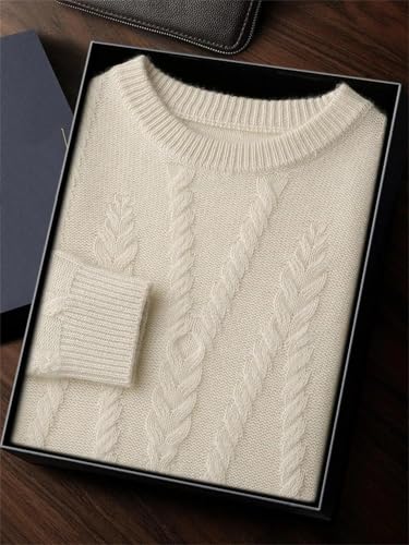 Men's O-Neck Sweater Thick Autumn Winter Cashmere Twist Flower Textured Pullovers Business Tops2
