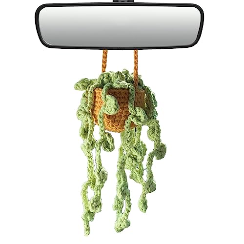 KERALI Cesta de ganchillo para plantas de coche, decoración de ganchillo en maceta para coche, accesorios de coche de ganchillo, accesorios de plantas en maceta de coche, decoración para novia