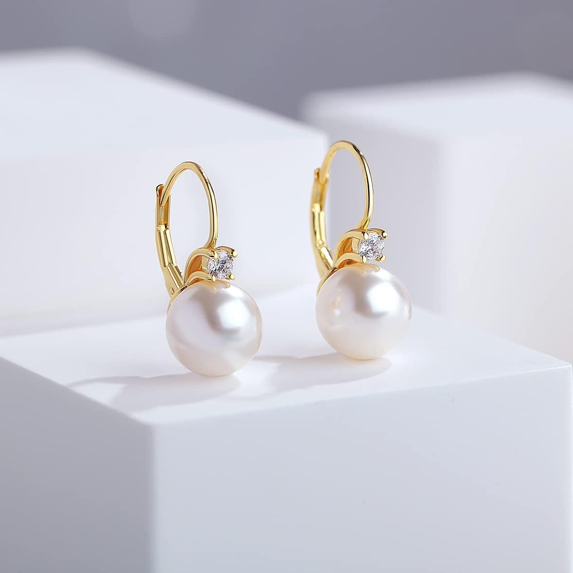 Pearl Earrings for Women Pearl Leverback Earrings 925 Sterling Silver