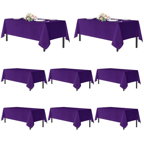 Image of sancua Purple Tablecloths for 8 Foot Rectangle Tables, 8 Pack - Washable Polyester Fabric Table Cloth for Halloween Party Wedding Birthday Banquet Reception, 60x120 Inch