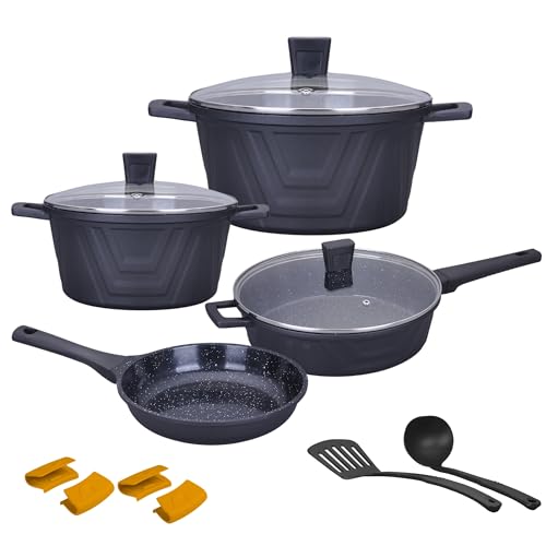 Non Stick Cookware Set, Marble, 13Pieces, Black, Kochstelle Basics… (Black)