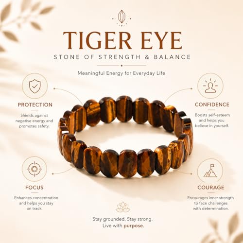 Image of Tiger Eye Bracelet for Men & Women | Natural Tiger Eye Healing Crystal Bracelet for Confidence, Protection & Positive Energy | Adjustable Reiki for Meditation, Chakra Balancing & Spiritual Wellness