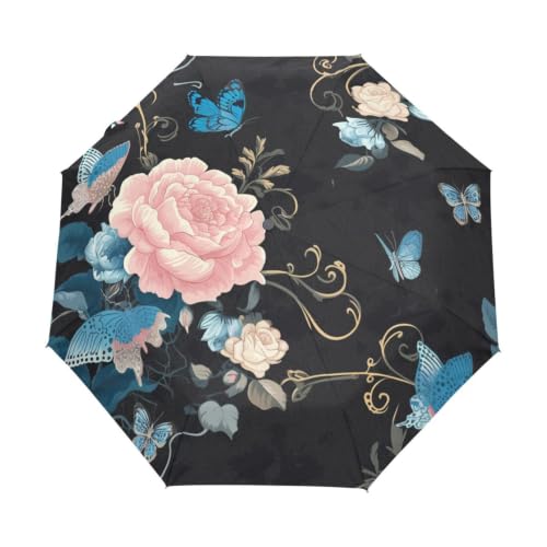 Parapluie Ultra-léger pour Voyager avec Protection UV et Motif Floral Rose