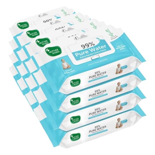Image of Mother Sparsh 99% Pure Water Baby Wipes Pack of 16 (40 X 4 Wipes) | Travel Friendly Pack made with Plant Based Fabric