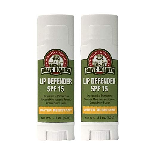 Brave Soldier Lip Defender SPF 15 - .15 oz / 4.2 g Stick - Moisturizing Lip Balm, Water Resistant Sun Protection, Citrus Mint Flavor, 2 Pack