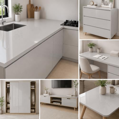 Image of Vinyl Contact Paper Decorative for Cabinets Countertops Kitchen Shelves Liner Self Adhesive Film Peel and Stick Waterproof Removable Wallpaper (Inches 24 x 300, Glossy Light Grey)