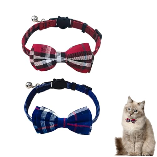 Andiker Cat Collar with Bell, 2PCS Footprint & Reflective Cat Collar with Bell and Breakaway Safety Buckle, 8-13 Inch Adjustable1 Nylon Collar Perfect for Cats in Random Color (Checkered Pattern)