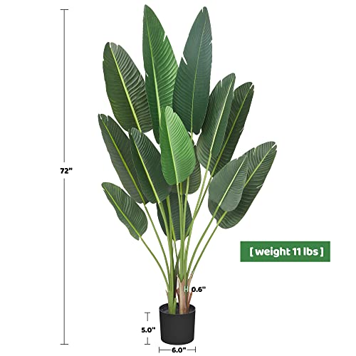 Amyove 72 inchs Artificial Tree Bird of Paradise with 13 Trunks, 6 Feet Faux Plant Fake Banana Tree Plant with Pot for Home, Decor, Indoor, Outdoor, Living Room, Office-1Pack