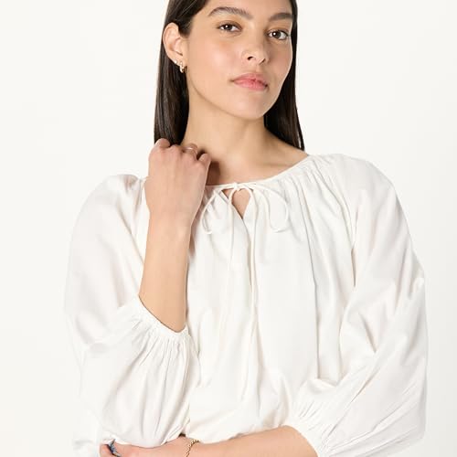 The Drop Women's Shirred Neck-Cotton Bubble Hem Top3