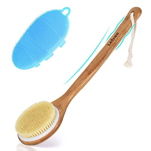 Lefree Bath Brush, Silicon Blue body Brush, Non-Slip Back Scrub Brush Long Handle with Bath Scrubber Brush for Shower, Gentle Exfoliating Shower Brush For Circulation,Body Massage.
