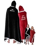 Jamntower 2 Pcs Wearable Blankets for Couples His and Hers Embroidered Blanket Romantic Warm Couples Gifts for Christmas Winter Wedding Birthday Engagement Housewarming Gifts (Black, Red,Mr. Right)