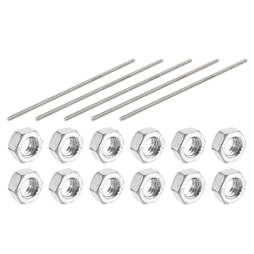uxcell M5 x 190mm 304 Stainless Steel Fully Threaded Rod Fasteners 5pcs and M5 Hexagon Hex Nut 100pcs