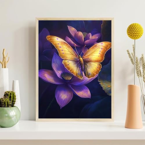 Kit Broderie Diamant Papillon 5D complet avec strass ronds pour loisirs créatifs 70x90 cm