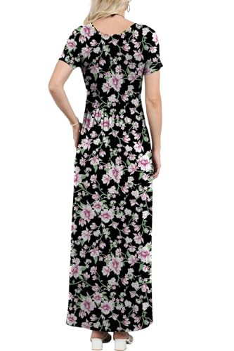 Image of EUOVMY Women's Short Sleeve Loose Plain Maxi Dresses Casual Vacation Long Dresses with Pockets