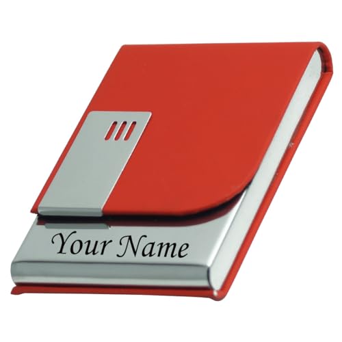 Image of Engraved Your Name Customized On Vertical Card Holder -Luxurious Unisex Design-RFID Blocking Stainless Steel 1 x 10 x 6 cm for Credit|Debit|ATM|Business Visiting Corporate Gift (Red-PTI)