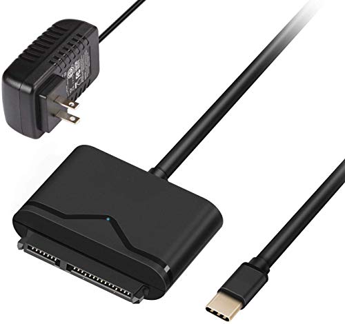 J&D Type C to SATA Adapter Cable, USB Type C (USB C/Thunderbolt 3) to SATA III 2.5 in/3.5 in Hard Drive Converter for SSD/HDD, Speed up to 6Gbps, Supports UASP SATA III (Exclude 12V 2A Power Adapter)