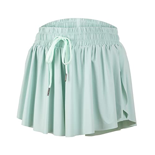 Image of 2 in 1 Flowy Running Shorts for Women Gym Yoga Athletic Womens Workout Biker Spandex Lounge Sweat Skirt Summer