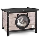 VOUNOT® Casetta per Gatti in Legno con Porta Design Orecchie di Gatto, Cuccia da Esterno Casa per Gatti con Porta e Tetto 57 x 45 x 43 cm, Grigio