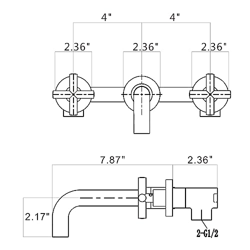 Robinet de lavabo mural classique nickel brossé double commande