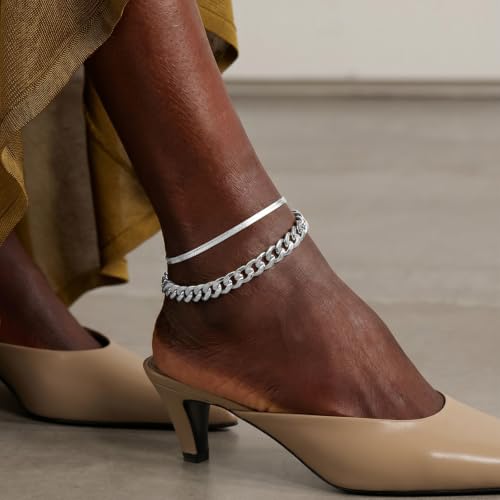 Image of KissYan Gold Ankle Bracelets for Women, 14K Gold Plated Cuban Anklets | Chunky Cuban Link Foot Chain for Large Ankle, Adjustable Plus Size Anklet, Trendy Summer Beach Foot Jewelry Gift