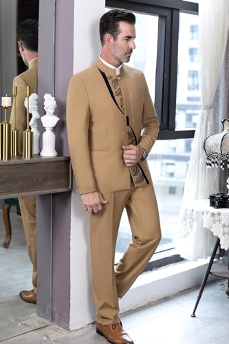 Men's Chinese Tunic Suit 2 Piece Stand Collar Dinner Party Suits Blazer Pant Set3