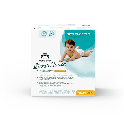 Image of Amazon Brand - Mama Bear Gentle Touch Diapers, Size 2, 184 Count (4 packs of 46)
