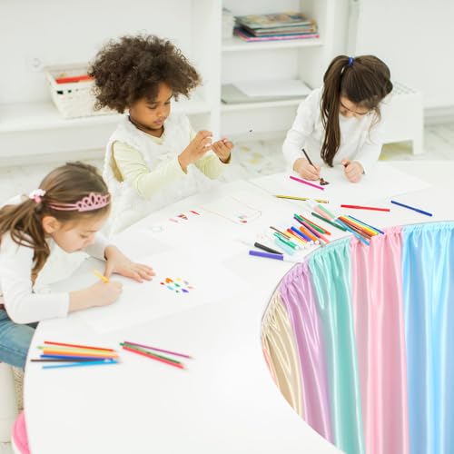 Image of Oudain Macaroon Table Skirt for Teacher Desk 29.5 inch x 13.8 ft Colorful Wrinkle Table Cover Skirt Macaroon Birthday Party Decorations for Classroom Kidney Shaped Desk Back to School Supplies
