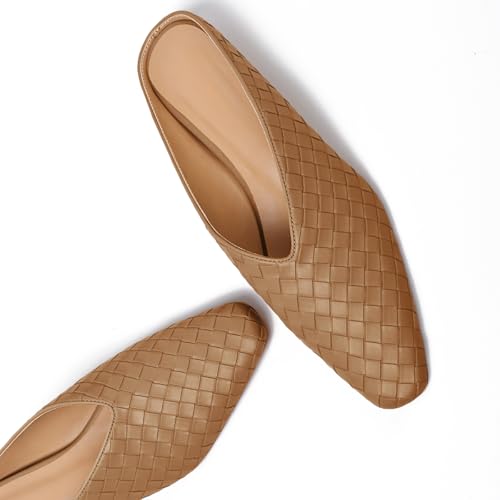 Image of Woven Mules for Women Slip on Comfortabke Metallic Slides Ladies Trendy Square Toe Hidden Wedge Mules