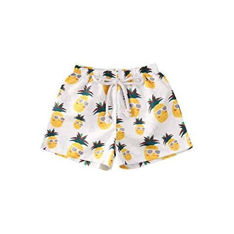 Baby Boy Girl Hawaiian Beach Shorts Swim Trunks Pineapple Fruit Leaf Cartoon Print Casual Broad Shorts Swimwear 0-4T (Pineapple Beach Shorts, 2-3 Years) Cover