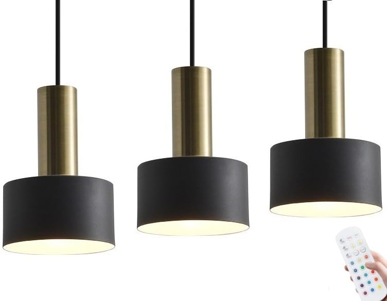 Small Pendant Light Battery Operated,Rechargeable Pendant Lighting Ceiling Hanging Light,Indoor Brass Gold Chandelier Black Pendant Lamp for Kitchen Island Bedroom Dining Room(Gold+black,3 pack)