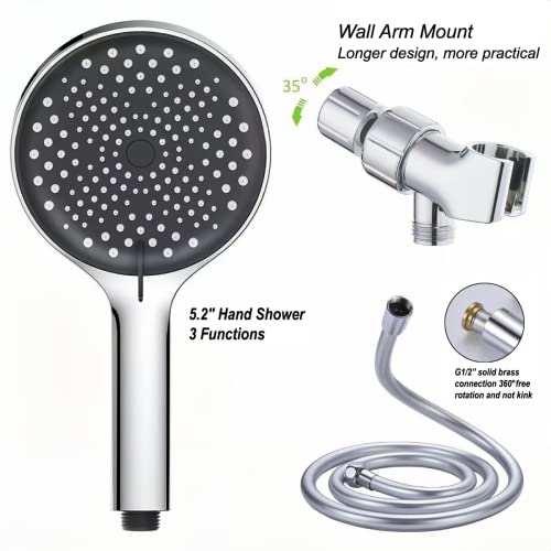 Manyhorses Handheld Shower Head With Hose,5" Chrome Face Detachable Shower Head With Premium Rv Pvc Shower Hose,Adjustable Solid Brass Swivel Ball Mount #TOP2