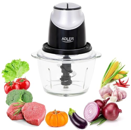 Chopper Tritatutto con ciotola in vetro da 1,2l 550 W lavabile in lavastoviglie con 4 lame in Acciaio Inox Trita 2 livelli di velocità Multifunzione Mescola Sminuzza rivestimento in gomma antiscivolo