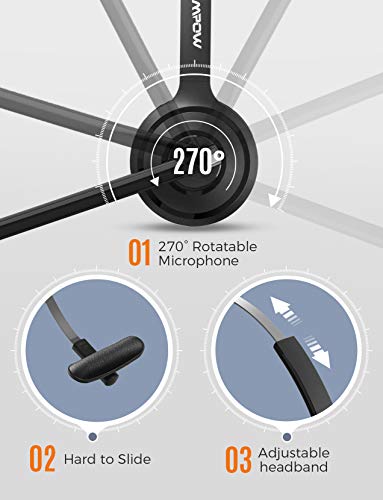 Mpow Single-Sided USB Headset with Microphone, Over-The-Head Computer Headphone for PC, 270 Degree Boom Mic for Right/Left Ear, Comfort-fit Call Center Headsets with in-Cord Volume Control