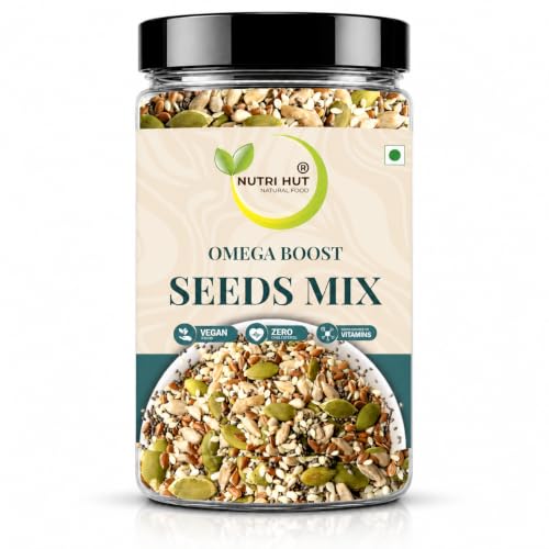 Nutri Hut 6 in 1 Mix Seeds, 300g | Pumpkin Sunflower Flax Watermelon Sesame & Chia Seeds | Source of Protein & Fibre | 100% Natural | Raw & Unroasted | Premium Seed Mix